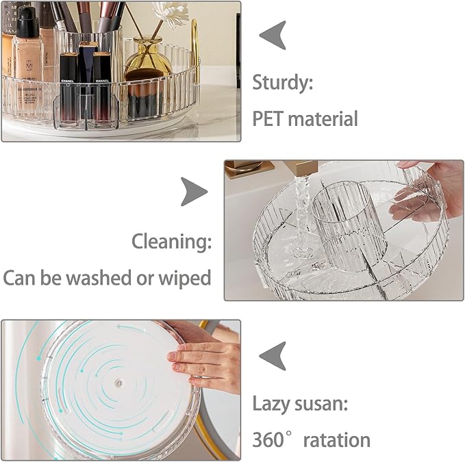 Rotating Makeup Organizer for Vanity, High-Capacity Skincare Clear Make Up Storage Perfume Organizers Cosmetic Dresser Organizer Countertop 360 Spinning (Clear, New-3 Tier)