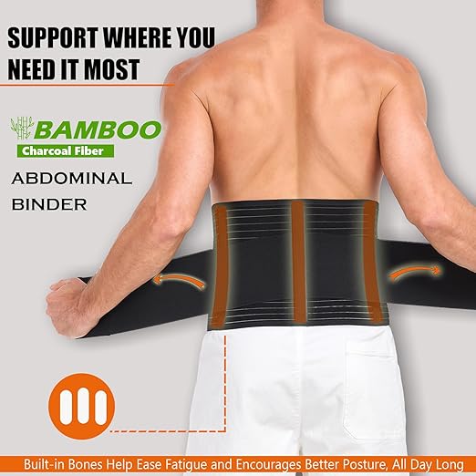 Abdominal Binder for Men and Women – Post Surgery & Postpartum Recovery Hernia Support Belt Waist Trainer for Men Adjustable Compression Wrap (Black,M)