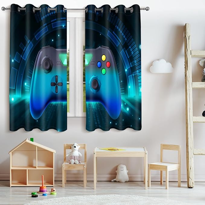 Jekeno Game Controller Blackout Curtains for Kids Boys Teens Bedroom Gamer Gaming Gamepad Decor for Home Living Room Darkening Grommet Window Drapes 2 Panel Set, 42"x63"