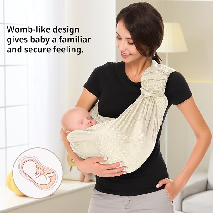 CUBY Water Baby Sling Carrier Lightweight Breathable Mesh Baby Ring Slings, Adjustable Quick-Drying Ring Sling Baby Carrier for Newborn Kids Toddlers Summer Swimming Pool Beach (Apricot)