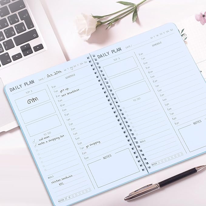 TREES Hourly Daily Planner Undated with To-Do List, Meals, Notes,Appointment Planner Book 10" x 7.3", Flexible PVC Cover,Twin-Wire Binding