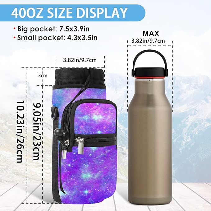 25/32/40/64oz Water Bottle Bag Holder Carrier-Insulated Crossbody Sling Case Sleeve with Strap & Pockets for Men Women Gym Cycling Travel Walking Hiking Camping