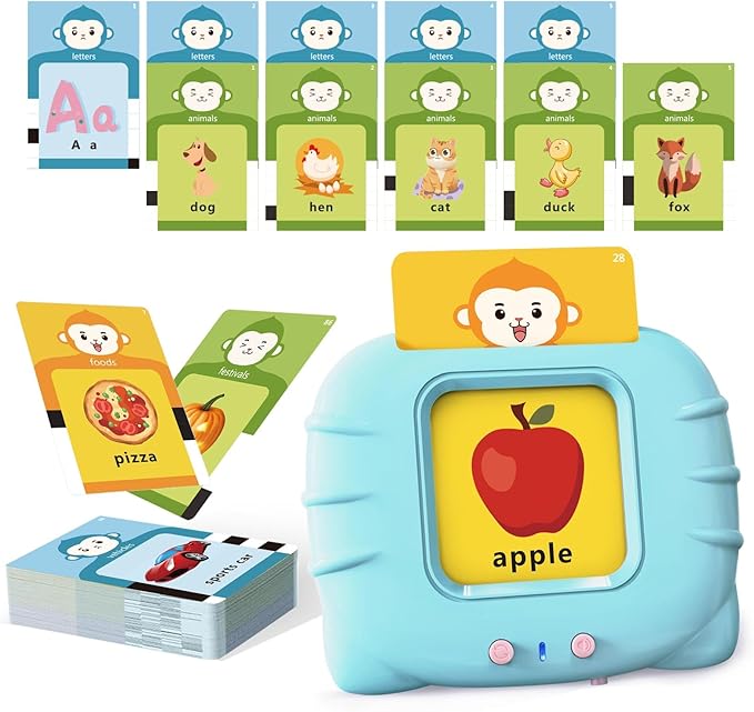 Talking Flash Cards for Toddler 1 2 3 4 Year Olds, ABC Flash Cards for Toddlers 2-4, Montessor, Autism Sensory, Speech Therapy Toys, Birthday Gift for Boys and Girls, 296 Pro Words Blue