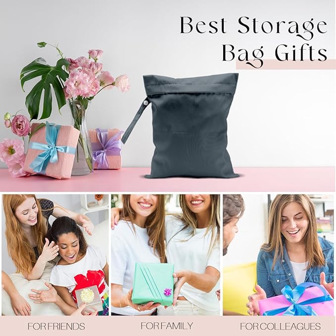 Waterproof Wet Bag for Swimsuit, Travel Beach Wet Dry Bag, Hidden Zipper Reusable Gray Wet Bags, for Travel Beach Wet Swimsuits Toiletries Diapers Dirty Gym Clothes Laundry Bag