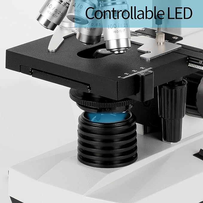 Binocular Compound Microscope, 40X-5000X Magnification, Wide-Angle Eyepiece WF10X WF25X, LED Light Source, XY axis Double-Layer Stage, Adult Microscope (Supports WiFi Wireless Connection)