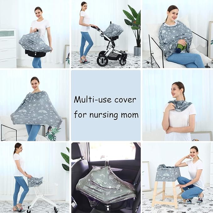 Carseat Canopy Breastfeeding Cover - Multi Use Infant Stroller Cover, Car Seat Covers for Babies, Baby Shower Gifts for Boys and Girls (Creativity)