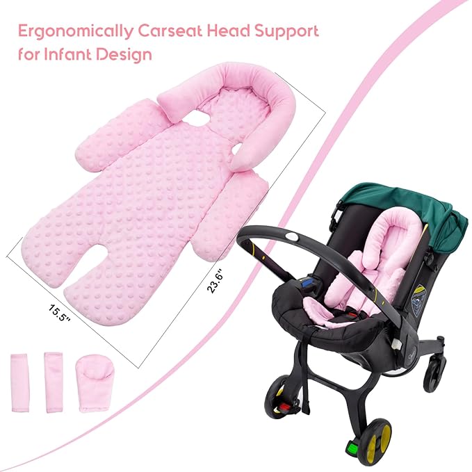 Infant Car Seat Insert with 3 Shoulder & Crocth Covers, Thickened Carseat Head and Body Support for Infant, Reversible Baby Car Seat Cushion for Boys Girls, Soft Mink Dot Newborn Insert for Preemie