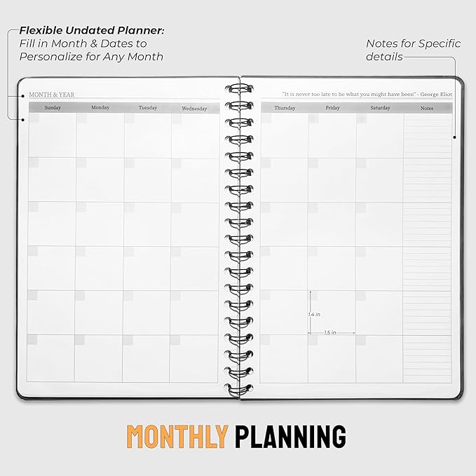 Undated Monthly Planner - 18 Month Calendar Planner Book for School, Office and Home - Hardcover Blank Planners for Goals, Tasks and Dates - B5(6.9" x 9.8") Green