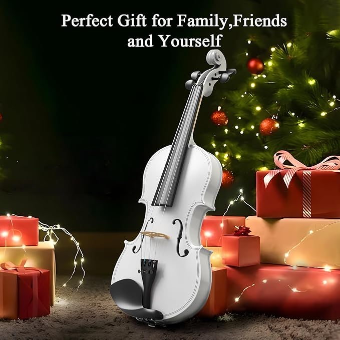 4/4 Beginner Violin Kit for Adults, Complete Full Size Violin Set with Portable Case, Bow, Rosin, White