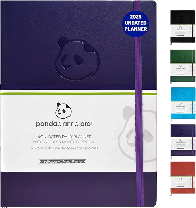 Panda Planner Pro Undated Daily Planner 2025-2026 with Hourly Schedule 8.5"x11" - To Do List Notepad, Daily Journal, Goal Planner, Habit Tracker, Gratitude Journal - Home/Office Supplies - Purple