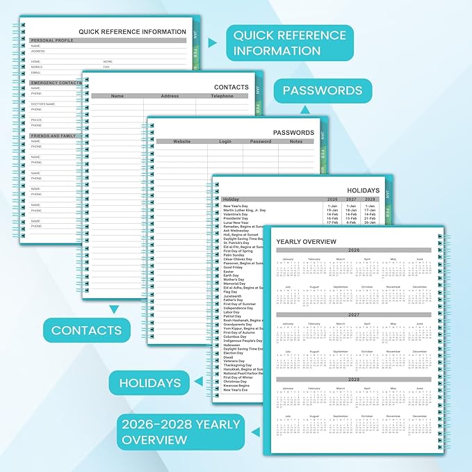2026 Monthly Planner/Calendar - 2026 Planner, JAN 2026-DEC 2026, 12-Month Planner with Colorful Tabs, 2026 Calendar Planner for Daily Organizing - Waterproof Cover (8" x10", Monthly Pages & Notes, Blue)