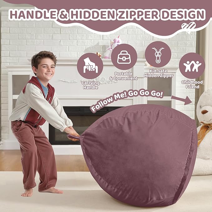 2FT Bean Bag Chair, Comfy Bean Bag Chairs with Memory Foam Filled, Fluffy Beanbag Sofa with Dutch Velvet Cover,Teardrop BeanBag Chairs for Living Room, Playroom - Dusty Pink