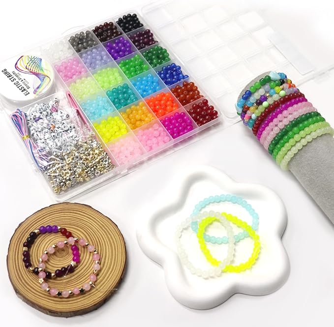 JULIMAIDONG 6mm Glass for Bracelets 1400pcs, 24 Colors Round Crystal Glass Bracelet Making Kit for Jewelry Making Kits Bead DIY Crafts with Spacer Charms Accessories (6mm, 24Color)