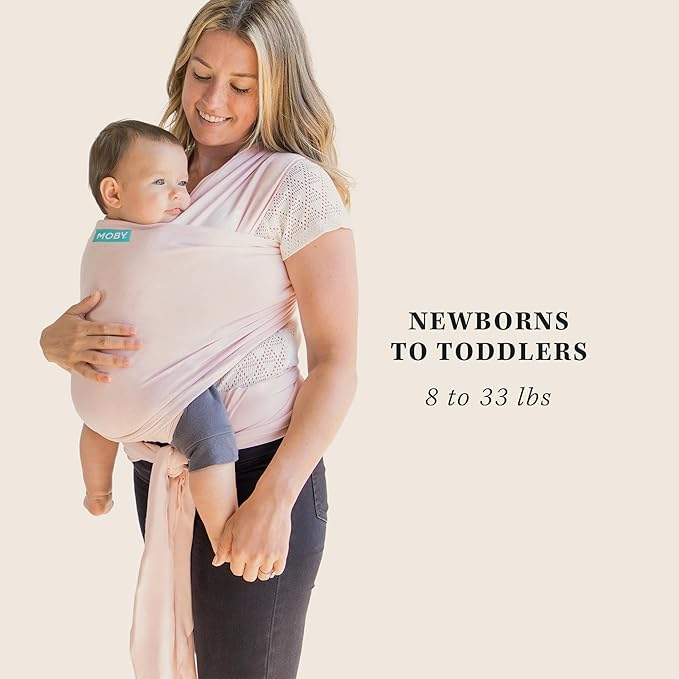 Moby Baby Wrap Carrier Classic for Newborns to Toddlers (8-33lbs), Infant Sling Carrier, Lightweight & Hands Free Design, Adjustable for All Body Types (Rose Quartz)