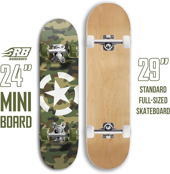 24 inch Rude Boyz Mini Cruiser Skateboard - Aluminium Trucks - Kids Skateboard Ages 5-8 Beginner - Skateboards for Kids