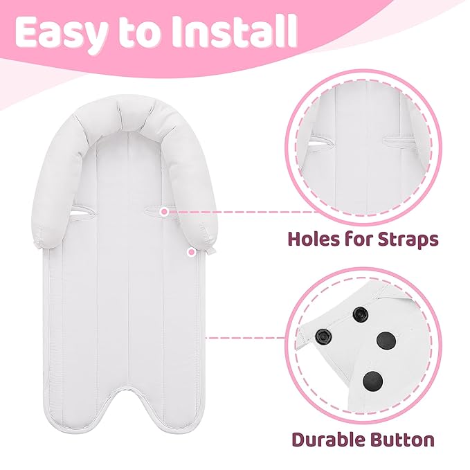 Pro Goleem Infant Car Seat Insert, Babybody Support for Toddler, Soft Minky Preemie Car Seat Insert, 2-in-1 Reversible, Perfect for Carseats, Strollers, Swings, Pink and White