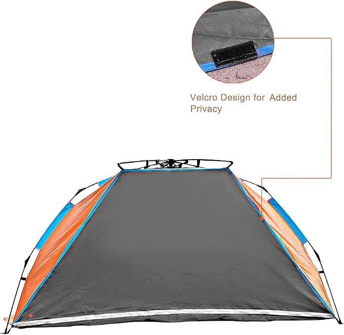 Oileus X-Large 4 Person Beach Tent Sun Shelter - Portable Sun Shade Instant Tent for Beach with Carrying Bag, Stakes, 6 Sand Pockets, Anti UV for Fishing Hiking Camping, Waterproof Windproof, Orange