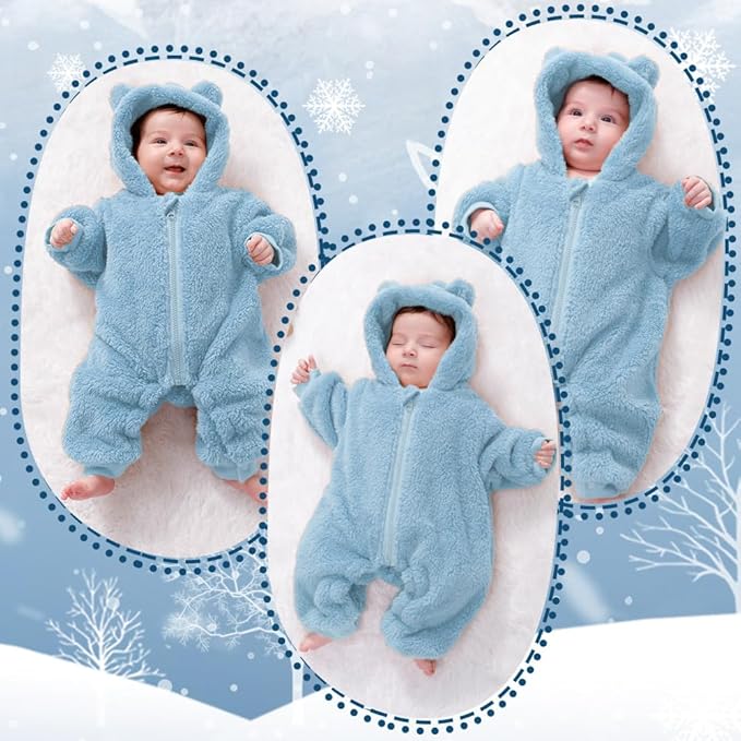 Newborn Baby Bear Outfit Suit Girls Boys Fleece Jumpsuit Romper Hooded Winter Snowsuit Clothes