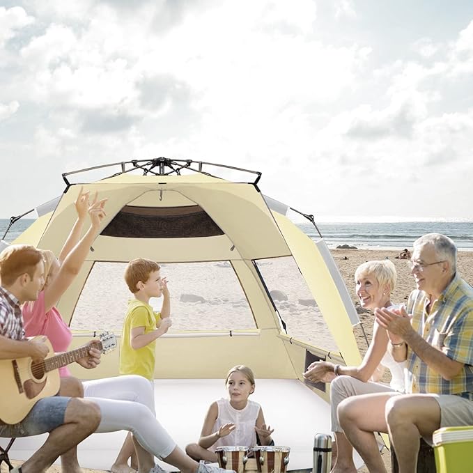 Oileus XX-Large Pop Up Beach Tent Sun Shelter for 5-6 Person Portable Sun Shade Instant Tent for Beach with Carrying Bag, Stakes, 6 Sand Pockets, Anti UV for Fishing Hiking Camping Khaki
