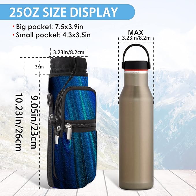 25/32/40/64oz Water Bottle Bag Holder Carrier-Insulated Crossbody Sling Case Sleeve with Strap & Pockets for Men Women Gym Cycling Travel Walking Hiking Camping