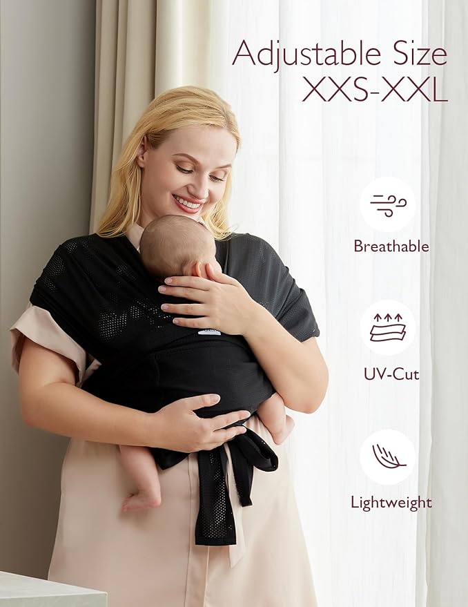 Momcozy Baby Carrier AirMesh - The Perfect Summer Water Sling for Newborns to Toddler 8-35 lbs - Cooling, Breathable and Lightweight Baby Wrap, Nice for Summer, Pool, Beach, Swimming, Black
