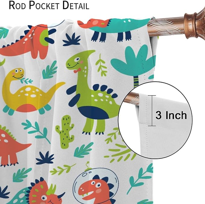 Rustic Dinosaurs Curtains Colorful Dino Kids Boys Cartoon Cute Cool Funny Decor Printed Blackout Rod Pocket Window Drapes for Living Room Bedroom W26xL84in 2 Panels