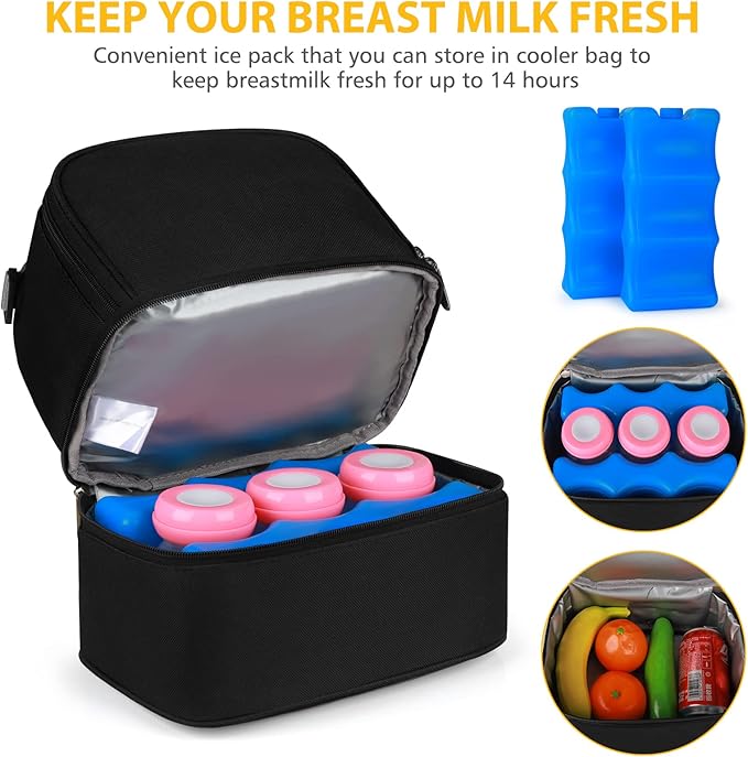 Accmor Breastmilk Cooler Bag with Ice Pack, Breast Pump Bag with Cooler Fits 6 Bottles, Double Layer Breast Milk Cooler Travel Bag for Nursing Mom Daycare, Work, Travel