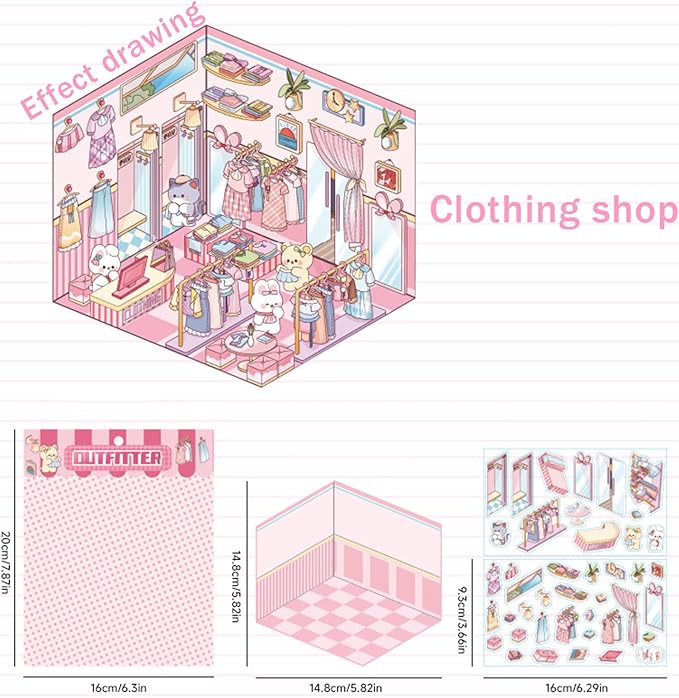 5 Set 3D Sticker Scene,Fun Room Sticker Book,Fun Stacking Miniature Scene Stickers,Make Your Own Stickers, 5 Set Cute Cartoon Sticker Therapy for Adults Kids