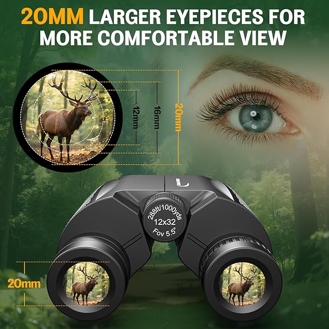 12x32 Compact Binoculars for Adults Kids - Aurosports Small Binoculars for Birdwatching - High Power Easy Focus Lightweight Binocular for Traveling Hunting Cruise Ship Hiking