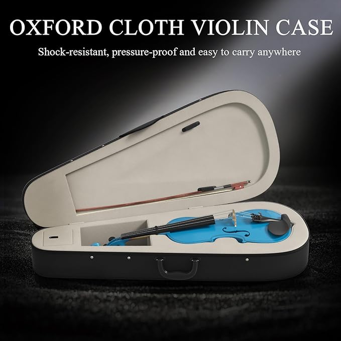 4/4 Beginner Violin Kit for Adults, Complete Full Size Violin Set with Portable Case, Bow, Rosin, Sky Blue