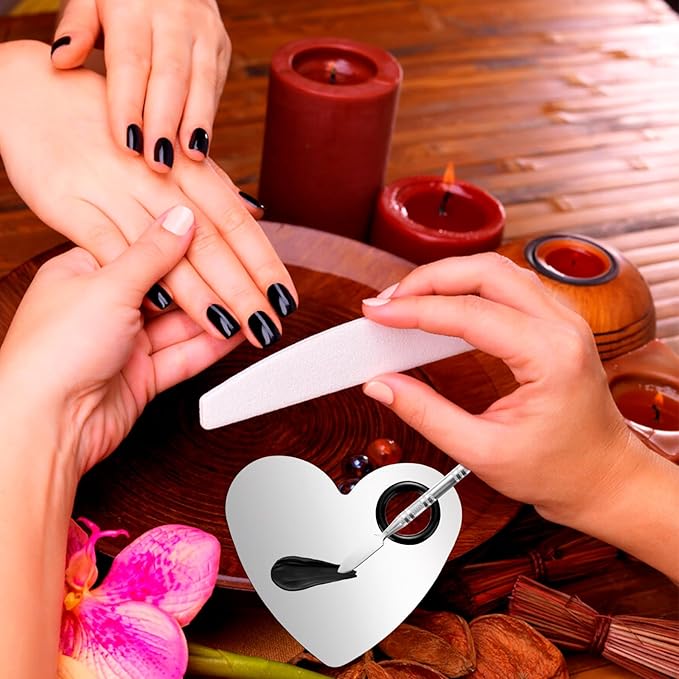 2 Pcs Stainless Makeup Mixing Palette,Tool for Mixing Foundation Nail-Art,Palette with A Stick,Storage Bag,Beauty Salon Color Cream Mixing Palette,Makeup Artist,Makeup Enthusiast (Heart Shaped)