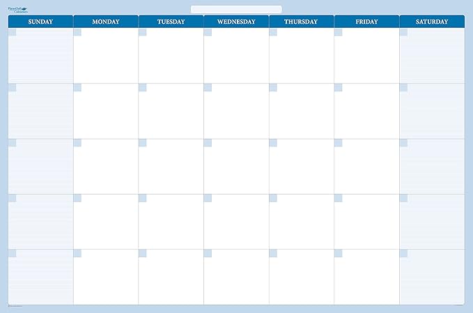 30-Day 1-Month Dry and Wet Erasable Wall Calendar Planner (Horizontal 32" 48", Sky Blue)