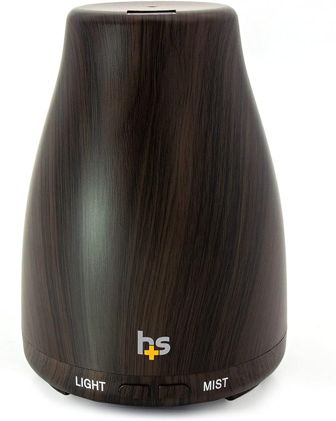 HealthSmart Essential Oil Diffuser, Cool Mist Humidifier and Aromatherapy Diffuser with 150ML Tank Ideal for Small Rooms, Adjustable Timer and Mist Mode, Wood Grain Brown