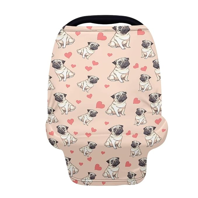 Binienty Cute Bulldog Print Baby Car Seat Canopy Cover Multi Use Nursing Cover for Newborn Boys Girls Soft Breathable Newborn Carrier/Stroller/Shopping Car