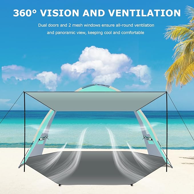 Gorich Beach Tent with Canopy - Easy Setup 3-4/5-6/7-8 Person Portable Sun Shelter, UPF 50+ UV Protection Sun Shade, Lightweight & Compact Beach Cabana for Family Travel