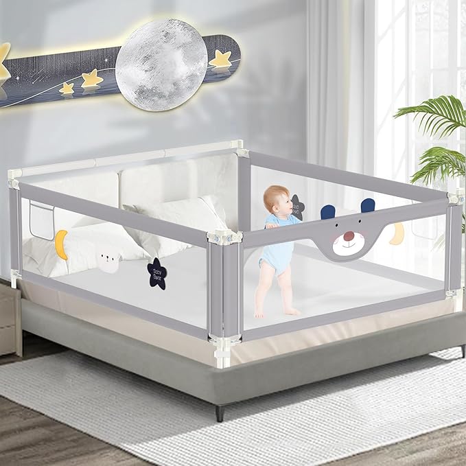 3-Piece Bed Rail for Toddlers with Headboard Rod, Adjustable Baby Bed Rail Guard, Twin/Full/Queen/King Size Bed (3, 74.8 * 74.8 * 39 Inch- Twin Size)