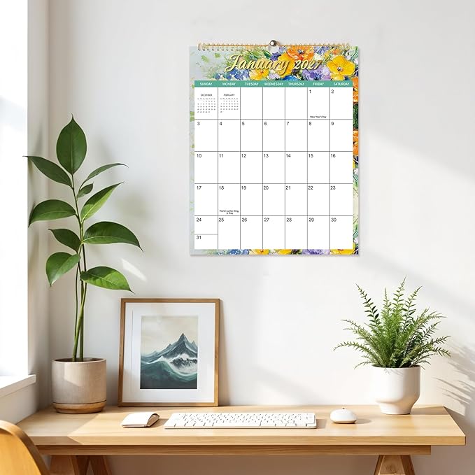 Wall Calendar 2026-2027, 18 Month Calendar from January 2026 to June 2027 14.5" x 11.8" Large Desk Calendar with Twin-Wire Binding for Home Office Planning Personal Organisers, Oil Painting Style
