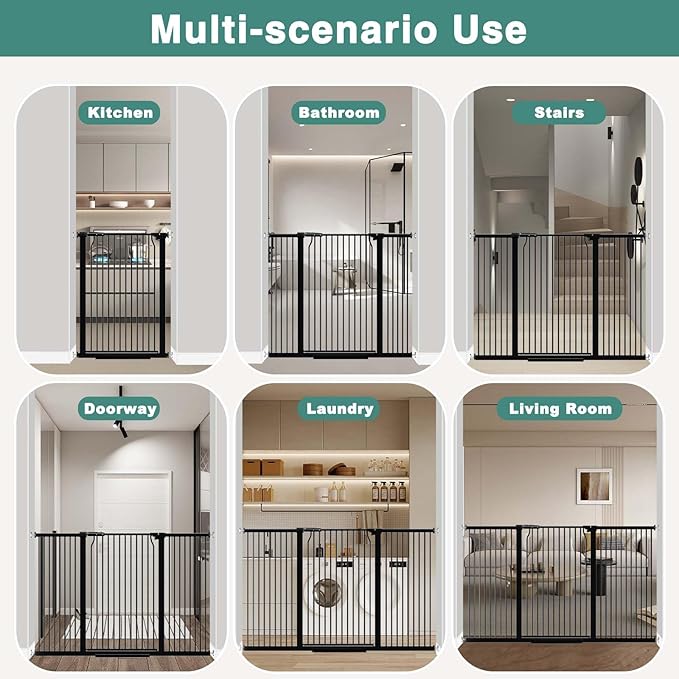 40.5" Extra Tall Baby Gate for Stairs, 57.5"-60.2" Extra Wide Dog Pet Gate No Drill, Narrow Bar Dog Gates Barrier Indoor, Adjustable Tension Safety Gate, Auto Close No Climb Fence Black