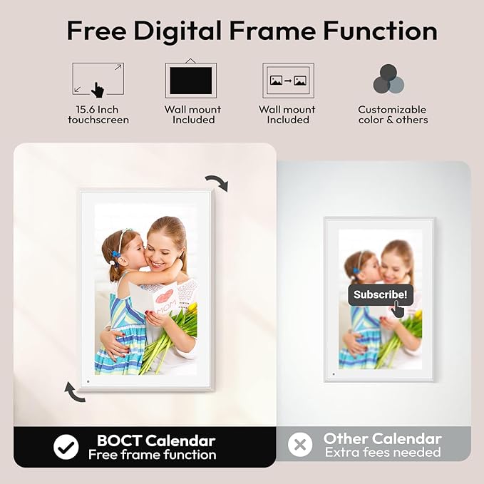 BOCT 15.6'' Digital Calendar Wall - 32GB Memory Touch Screen Chore Chart Smart Calendar,Digital Planner,Auto-Sync,APP Control,Interactive Family Schedules, Gift for Mother
