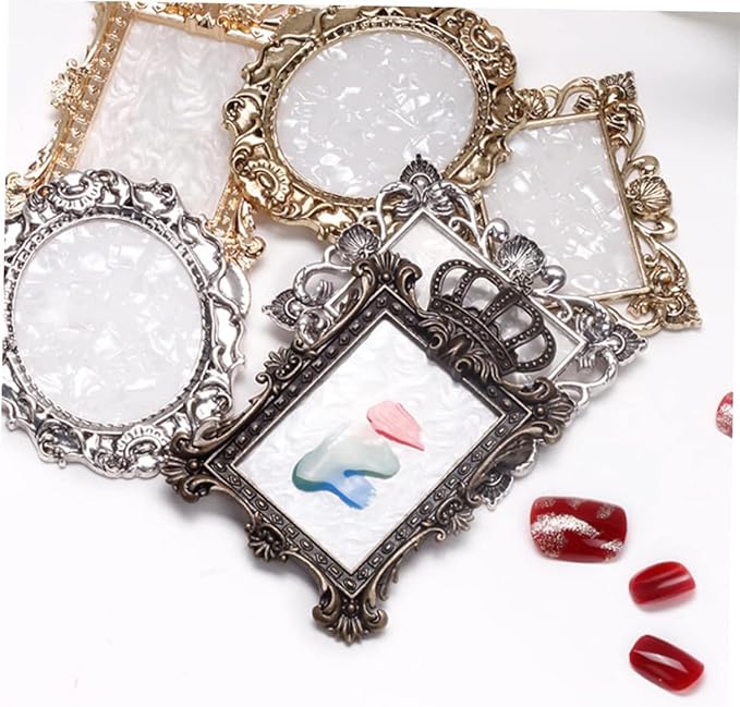 2 Pcs Nail Art Palette Nail Mixing Palette Polish Color Mixing Plate Golden Edge Nail Holder Display Board Heart Shape Cosmetic Mixing Tools (Gold)