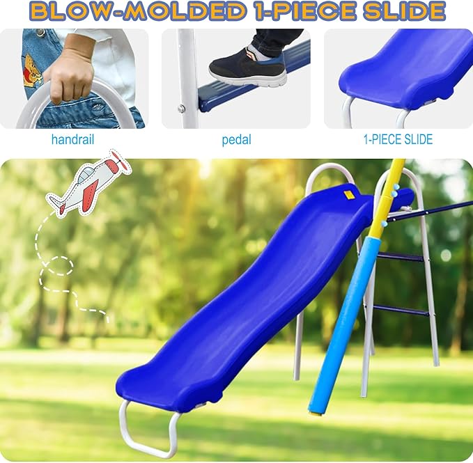5-in-1 Swing Sets for Backyard for Kids 3-8, Tree Swings for Kids Outdoor with Slide, Basketball Hoop, Two Swing Seats and Gymnastics Rings