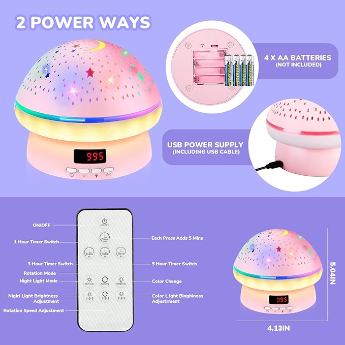 MINGKIDS Toys for 3-8 Year Old Girls Boys,Star Night Light Projector with Hard Projection Cover, Timer&Rotation,2-9 Year Olds Kids Chritsmas Birthday Gifts for 4 5 6 Year Old,Girls Room Decor