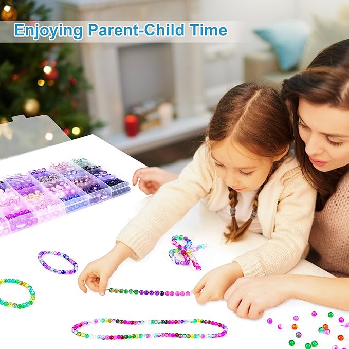 About 1200PCS 6mm Crack Glass Beads,24 Assorted Crack Violet Purple Series Colorful Crystal Beads for Bracelet and Jewelry Making and DIY Crafts,Friendship Bracelets