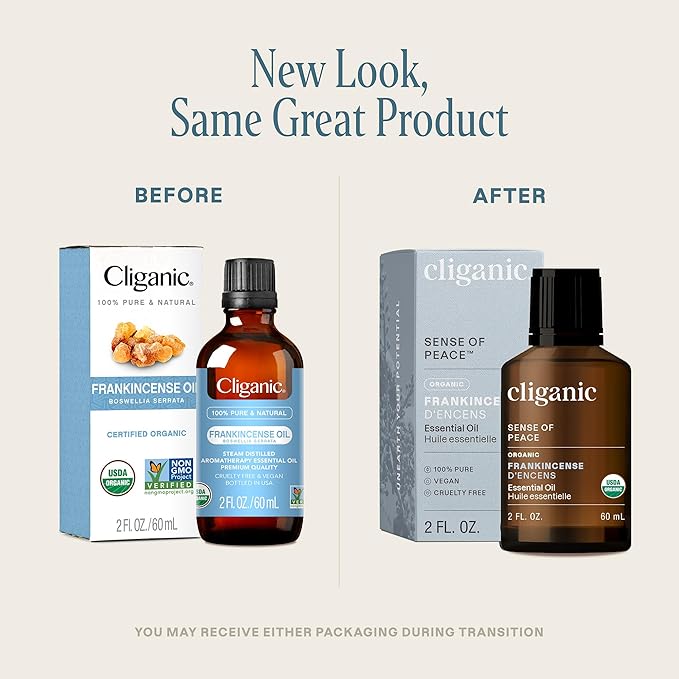 Cliganic Organic Frankincense Essential Oil - 100% Pure Natural for Aromatherapy Diffuser | Non-GMO Verified (Packaging May Vary)