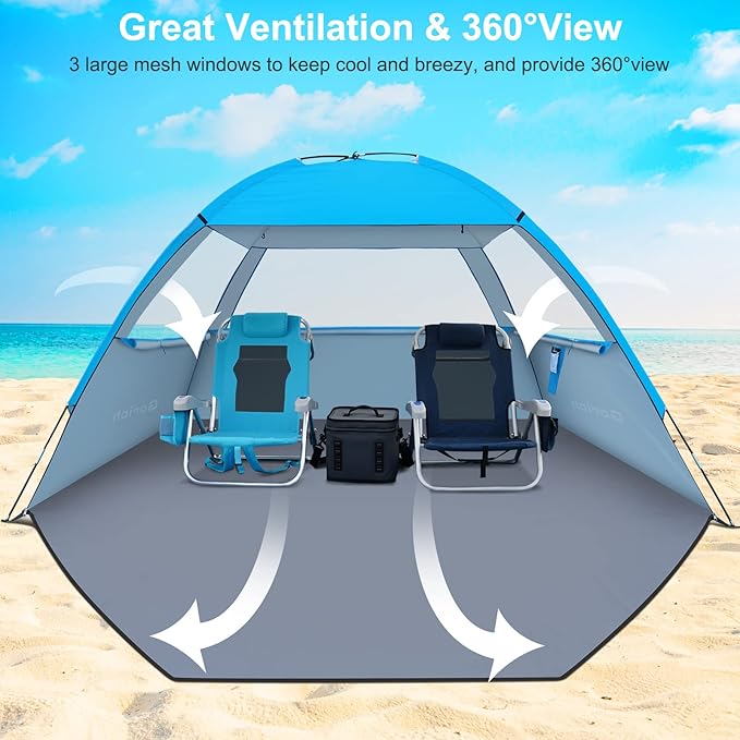 Gorich Beach Tent Sun Shelter for 3/4-5/6-7/8-10 Person with UPF 50＋ UV Protection, Lightweight & Easy Setup Beach Shade Canopy, Portable Beach Shade Tent Beach Cabana