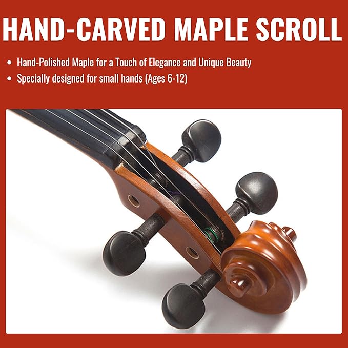 3/4 Violin for Kids, Beginners, Students, Solid Spruce Top, Maple Back Fiddle with Brazilwood Bow, Tuner, Hard Case, Shoulder Rest & More, Perfect Handcraft Gift for Young Musicians