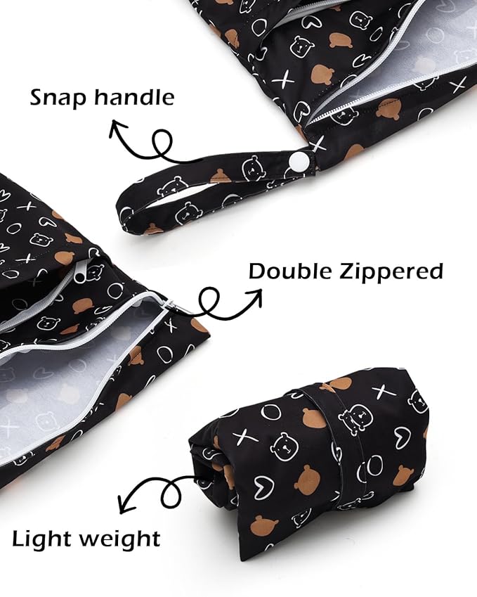 ALVABABY 3 Cloth Diaper Wet Dry Bags Waterproof Reusable with Two Zippered Pockets Travel Beach Pool Daycare Soiled Baby Items Yoga Gym Bag for Swimsuits or Wet Clothes Small Medium Large 3L-SML10
