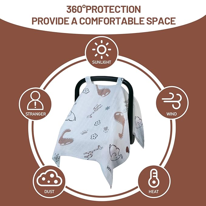 80S Muslin Car Seat Cover for Babies - Soft & Breathable Infant Carrier Canopy, Lightweight Sunshade for Summer, Universal Fit for Baby Boys & Girls