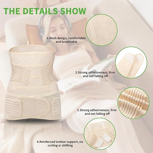 2 in 1 Postpartum Belly Band Wrap Beige, C-Section Support Belt Medium, Post Partum Support Recovery Waist/Pelvis Belt, Hysterectomy Belly Band Binder Girdle Stomach