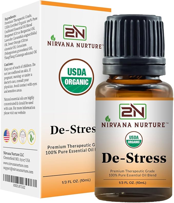 De Stress Blend USDA Organic, 100% Pure and Premium, Undiluted, Ease Stress, Aromatherapy, Mood Booster, Calm, Relax